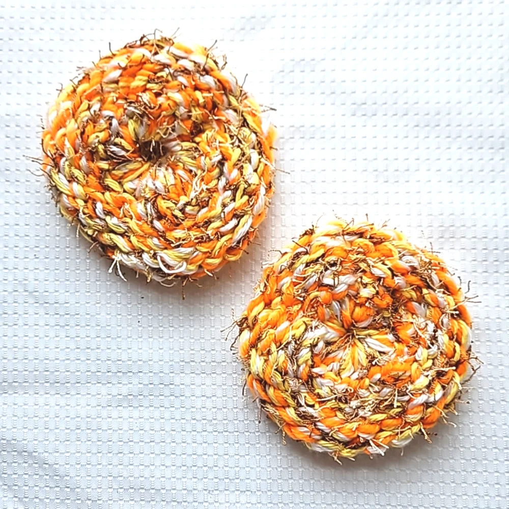 Eco-Friendly Vegetable All Purpose Scrubby Sponge,  Set of 2 Orange Tan Yellow